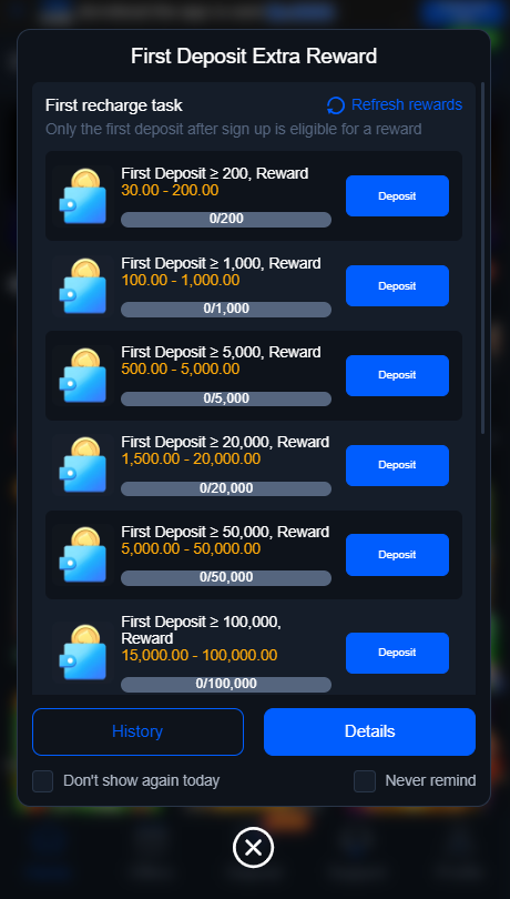 first deposit bonus