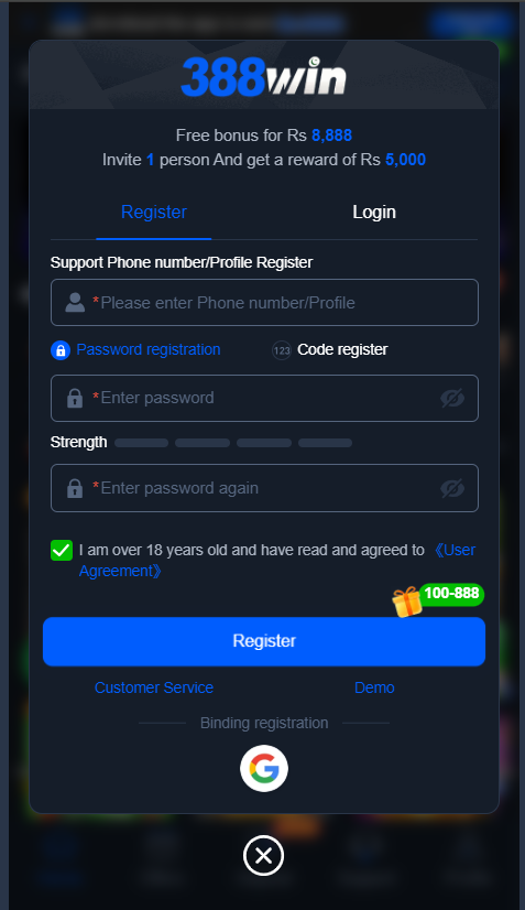 388win game register